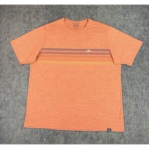 Patagonia Capilene Cool Daily Shirt Mens XL Orange Stripe Short Sleeve EUC